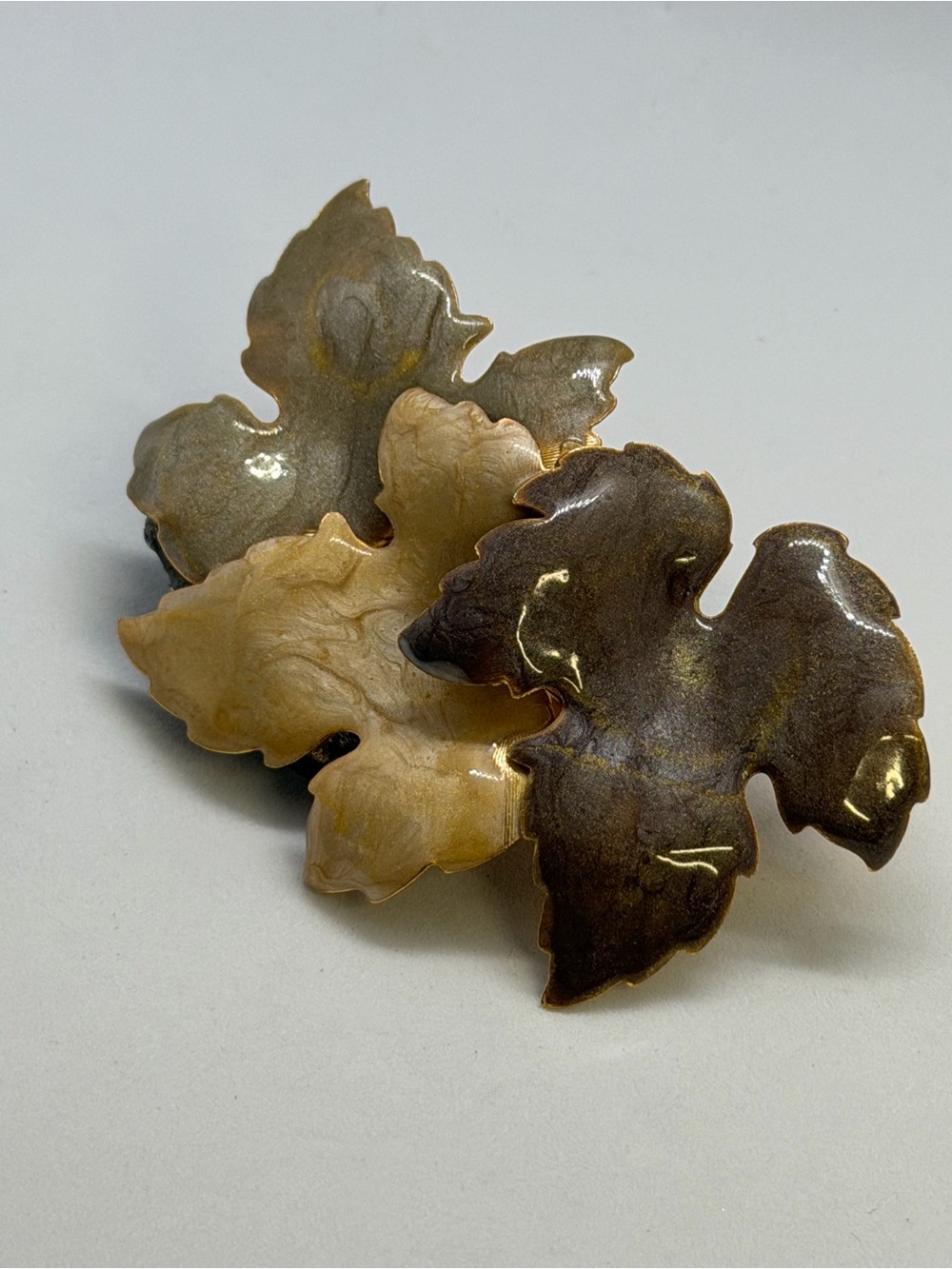Fall Leaves Enamel Brooch Brown and green